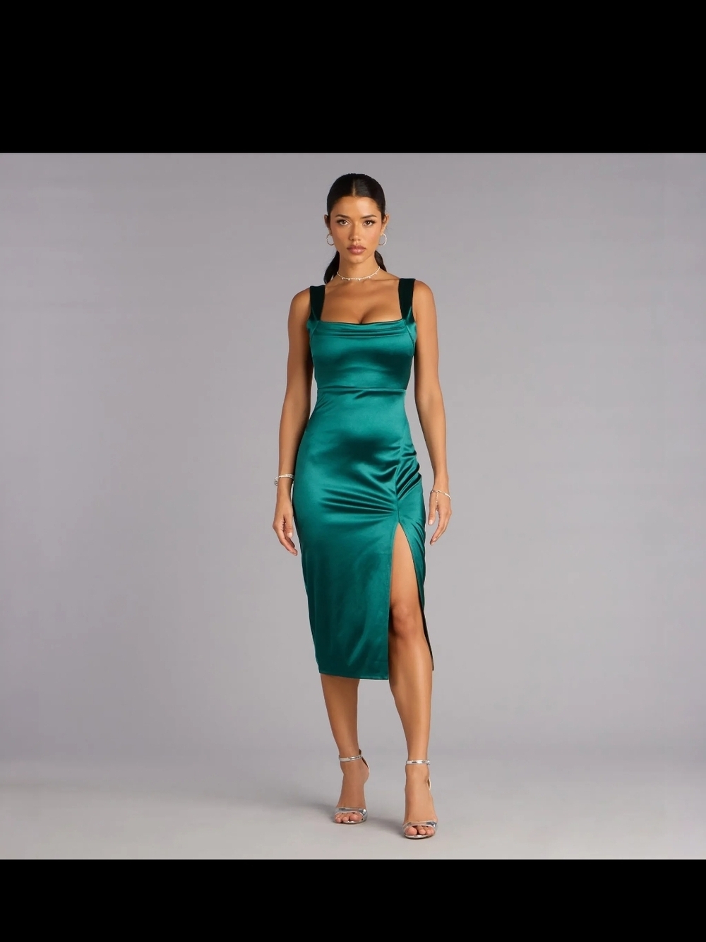 Windsor Emerald Satin Sheath Dress with Side Slit